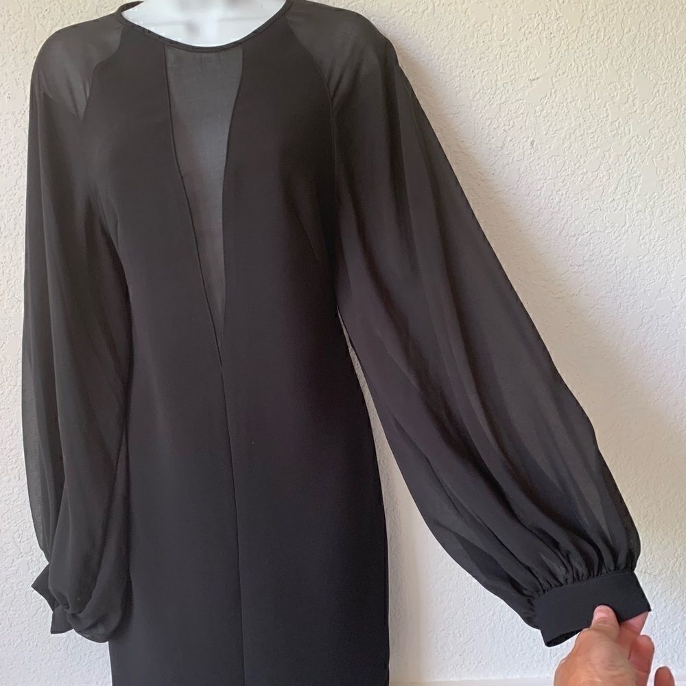 ROBERT RODRIGUEZ BLACK LOW V SHEER SLEEVE DRESS